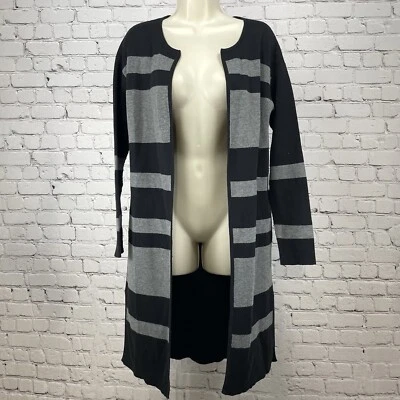 Athleta Black Gray Striped Knit Open Long Cardigan Sweater Pockets Size XS - Image 1 of 4