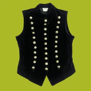 Vintage Neiman Marcus triple breasted button down black velvet vest Sz 6 - Picture 1 of 5