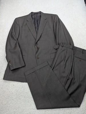 Suit Mens 46R 40x27 Brown Wool 2 Piece Jacket Pants Vintage Made in USA 2 Button - Image 1 of 4