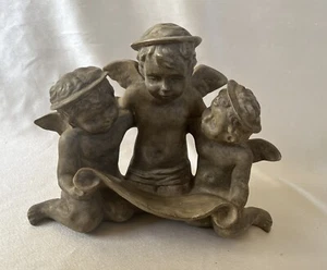 Hen Feathers 3 Angel Choir Cherub Sculpture In/Outdoor 9”T 10”W 5”D Stone - Picture 1 of 4