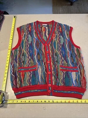 Chaleco Suéter Tejido Lana 3D Estilo Coogi Pura Australiano De Colección Talla L Tonos Rojos Foto 1 de 4
