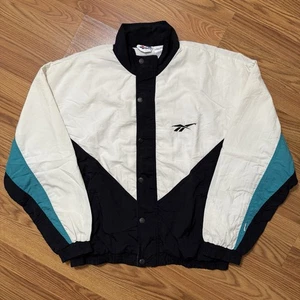 Vintage Reebok Color Block Windbreaker Jacket Teal Large Hip Hop Streetwear 90s - Picture 1 of 9