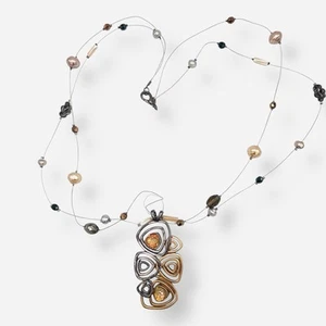 Collana Chicos tono oro argento perline fili stratificati illusione filo catena lunga - Foto 1 di 9