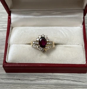 Yellow Gold 14k Natural Ruby & Diamond Ring Size 8.5 - 5.44 Grams With Appraisal - Picture 1 of 11