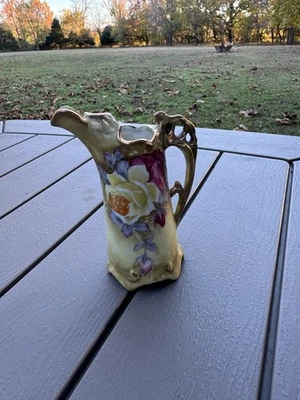 Vintage Nippon Hand Painted Roses Porcelain Pitcher Creamer – Gold Trim - Image 1 of 4