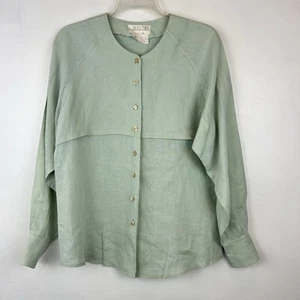 Vintage Linen Top Women M 10 Green Button Kyriako Dion Stephan Caras Canada Read - Picture 1 of 7