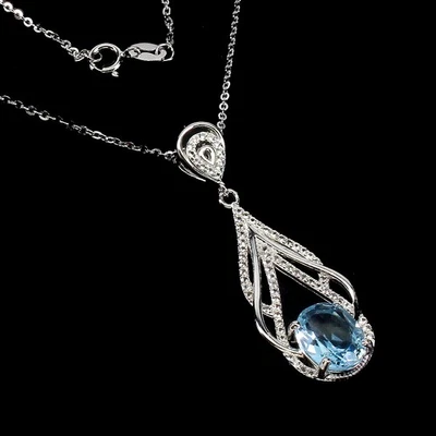 925 Sterling Silver Necklace Oval Sky Blue Topaz 10x8mm Topaz Jewelry 18 In - Image 1 of 4