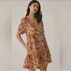 Anthropologie PILCRO Puffed Sleeve Floral Tapestry Dress Cotton/Linen size M - Picture 1 of 6