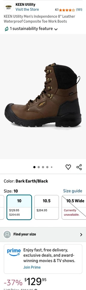 KEEN Utility Men's Independence 8" Leather Waterproof Composite Toe Work Boots