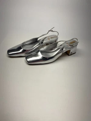 Sam Edelman 女式 Terra 柔软银色皮革露跟粗跟 9.5 码 — 第 1/4 张图片