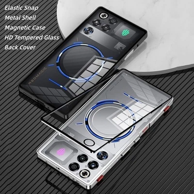 Estuche trasero de vidrio templado para parachoques de metal para ZTE nubia RedMagic 11 Pro+ / 11 Pro
