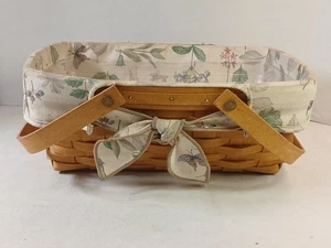 Longaberger Basket With Liner Tied In Bow 1999 Butterfly And Floral Pattern - Foto 1 di 7