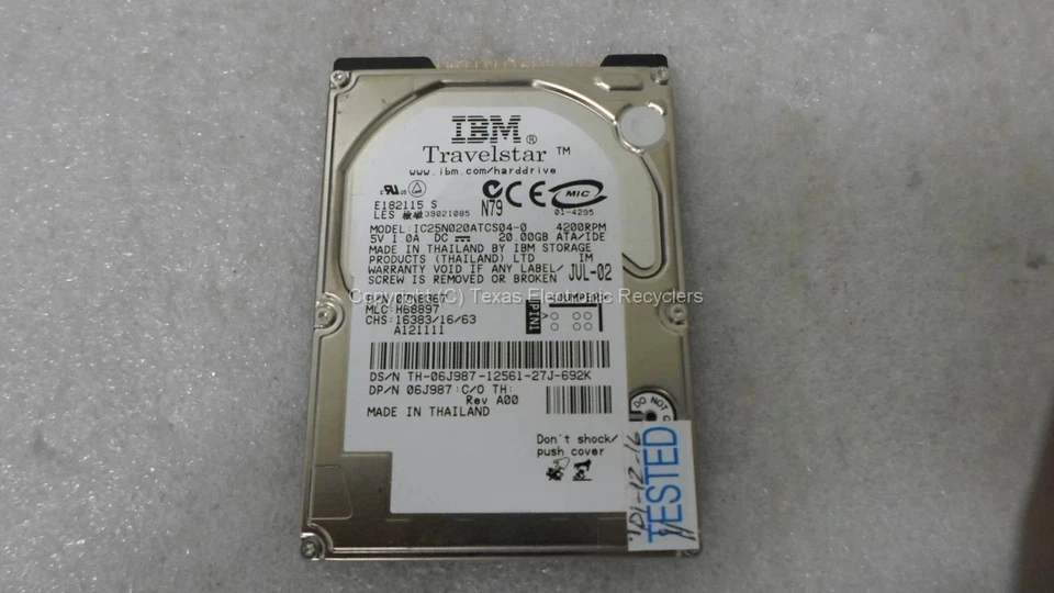 IBM Dell IC25N020ATCS04-0 07N8367 06J987 20GB 4200 RPM IDE Hard Drive TESTED - Image 1 of 1