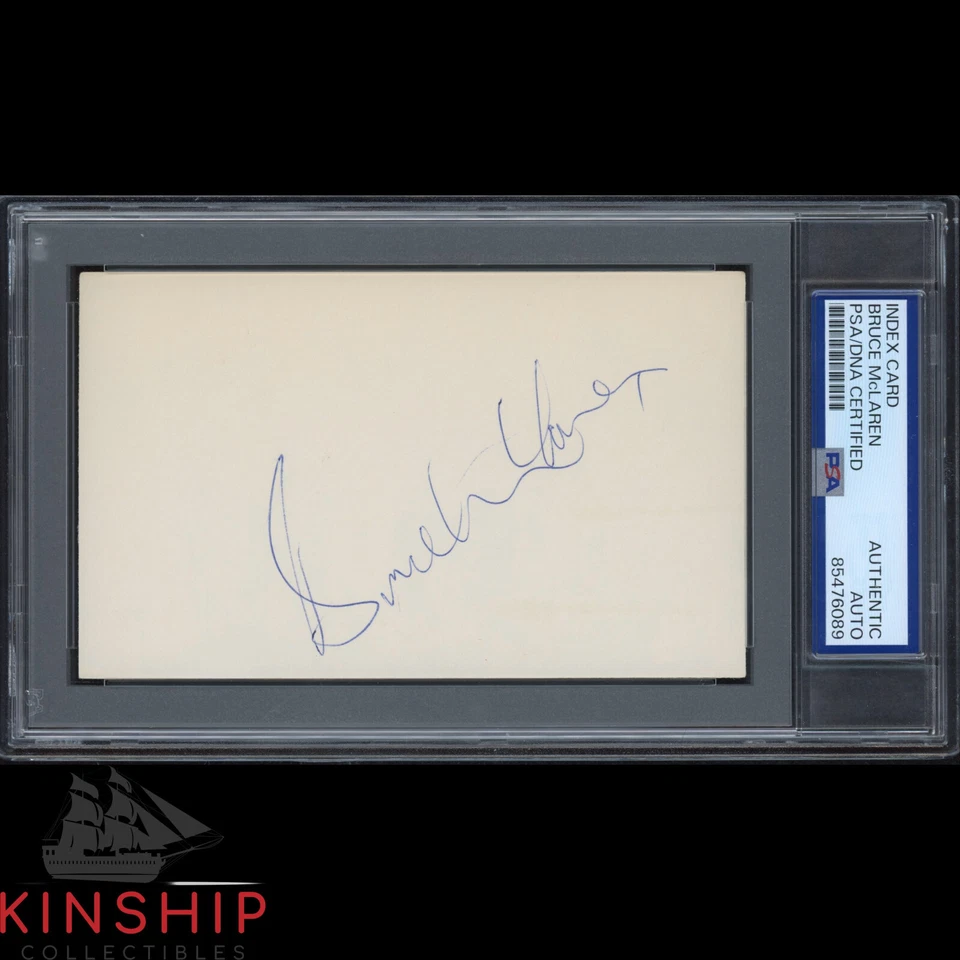 Bruce McLaren signed 3x5 Index Card PSA DNA Slab Vintage Racing Auto C3944 - Image 1 of 1