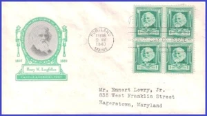 USA 3 # 864 ADDROR FDC BL4 Henry Wadsworth Longfellow - Bild 1 von 1