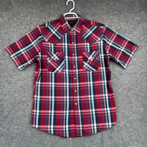 Ely Plains Pearl Snap Shirt Mens Medium Red Plaid Short Sleeve Western Workwear - Picture 1 of 12