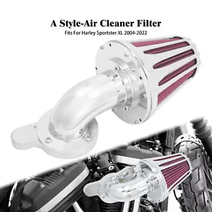 Cone Chrome Aluminum w/ Red Intake Element Air Cleaner Filter Fits For Harley - Picture 1 of 13