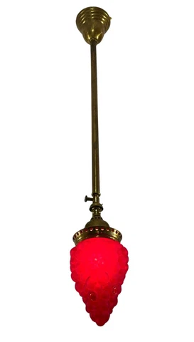 Antique Victorian Pole Pendant Reflex Fitter Ruby Red Grape Cluster Shade Rare Cover