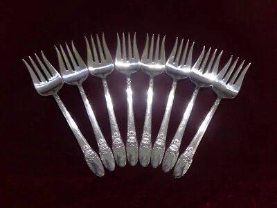 Juego de tenedores de carne astillada First Love plateados Rogers cubiertos lote de 8 DEFECTUOSOS Foto 1 de 4