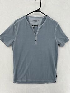 John Varvatos Shirt Men's Medium Blue Henley Short Sleeve Casual Adult USA