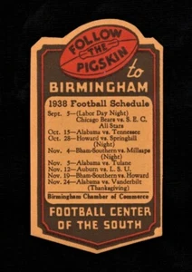orig. 1938 FOOTBALL SCHEDULE-STICKER Alabama Crimson Tide, Chicago Bears vs SEC - Picture 1 of 2