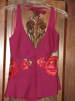 ANTHROPOLOGIE ODILLE FUCSIA FLORAL BORDADO HALTER TOP 12 Foto 1 de 4