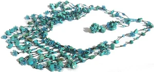 Collier 150x Türkis Glasblumen weite Kaskaden 2-reihig türkisblau längenvariabel - Picture 1 of 6