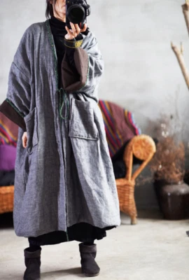 Vintage style Women's Linen Cotton Padded Parka Coat Oversize Long Robe Winter L - Image 1 of 4