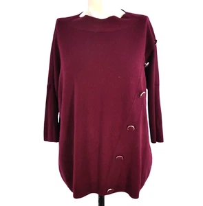 Claudie Pierlot Jumper Wool Dark Red Fine Knit Sweater Relaxed Button Detail S - Picture 1 of 12