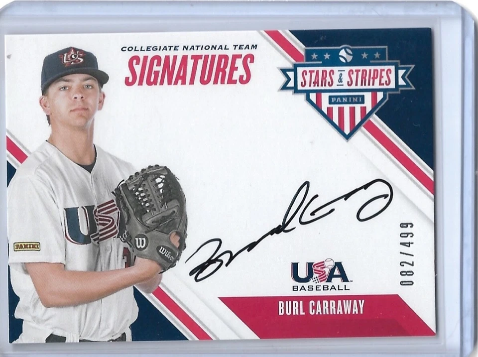 2020 PANINI USA BASEBALL STARS & STRIPES BURL CARRAWAY ROOKIE AUTO /499 - Image 1 of 1
