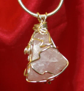 Rose Quartz wire wrap sp snake chain necklace natural stone pendant #512 - Picture 1 of 12