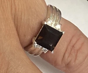 Vintage Estate Sterling Silver  Smoky Quartz & Diamond? Ring Sz 6 - Picture 1 of 9