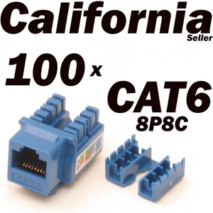 100 Pcs lot Blue Keystone Jack CAT6 Network Ethernet 110 Punch Down 8P8C RJ45 - Picture 1 of 9