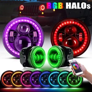 RGB Halo 7'' LED Headlights +4'' Fog Lights Combo Kit For 07-18 Jeep Wrangler JK - Bild 1 von 12