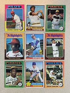 Lot of 9 1975-76 Topps Baseball Cards Lou Brock Gary Carter Al Kaline S. Carlton
