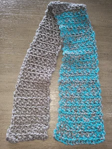 boys girls HAND MADE WINTER SCARF blue gray 46 inch long PLAY WEAR - Picture 1 of 1