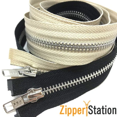 YKK Open End Zip - Extra Long Metal -Black, Beige Zipper. 91cms to 300cms