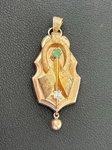 14k Yellow Gold 0.20CT Emerald and 0.20CT Diamond Pendant (AB46) - Picture 1 of 7