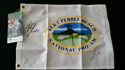 Wayne Gretzky & Phil Mickelson AT&T Pebble Beach National PRO AM signed flag! Cover