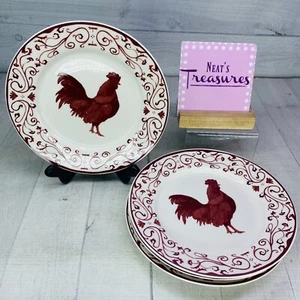 Canterbury Potteries COUNTRY TOILE Red Rooster Scroll Ceramic Salad Plate Set 4 - Picture 1 of 19