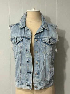 Women's Rag Bone Sz S Bleach Out Light blue Denim Cotton Vest Sleeveless Jacket - Image 1 of 4