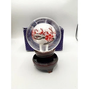 Chinese Reverse Painted Glass Ball Plum Blossom Clear Good Luck Decor - Picture 1 of 7