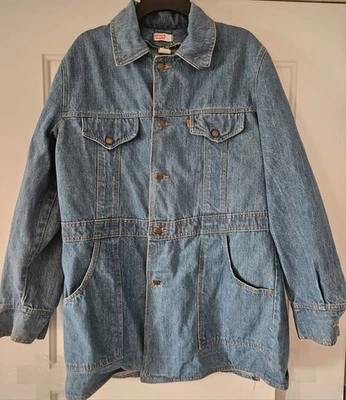 Chaqueta de Colección Levis Años 70 Tareas Para Hombre Grande Azul Denim Naranja Pestaña Abrigo Vaquero EE. UU. Foto 1 de 4