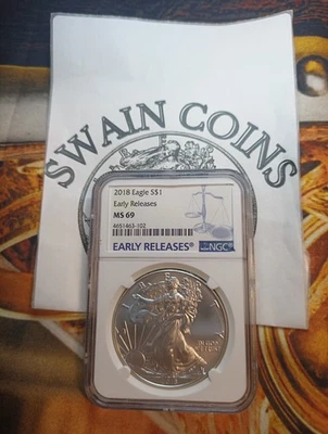 2018 Silver American Eagle MS-69 EARLY RELEASES NGC E115 - Image 1 of 3