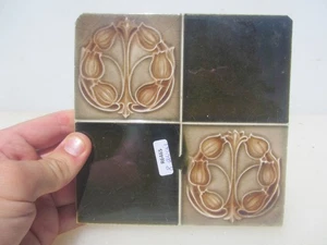 Antique Ceramic Tile Old Floral Flowers Edwardian Art Nouveau Vintage 1906 - Picture 1 of 18