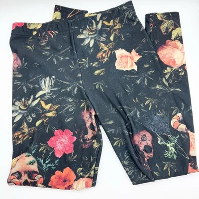 BlackMilk Toasties Garden Of The Dead Black Skull Floral Leggings M Whimsigoth - Image 1 of 4