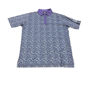 FootJoy Polo Shirt Floral All Over Print Purple Mens Medium Jax Beach Golf Club - Picture 1 of 10