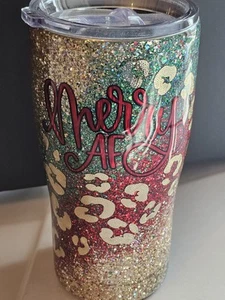 Weihnachten 20 o/z Edelstahl Glitzer Reisebecher-NEU "Merry AF" - Bild 1 von 4