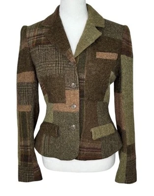 64 VTG Ralph Lauren Tweed Patchwork Blazer Jacket Herringbone Wool Italy 8 - Image 1 of 4