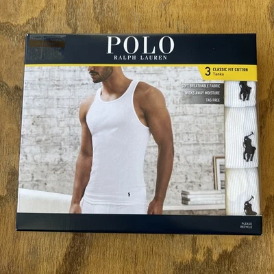 Camiseta sin mangas Polo Ralph Lauren de algodón de ajuste clásico para hombre talla M mediana blanca paquete de 3 Foto 1 de 4